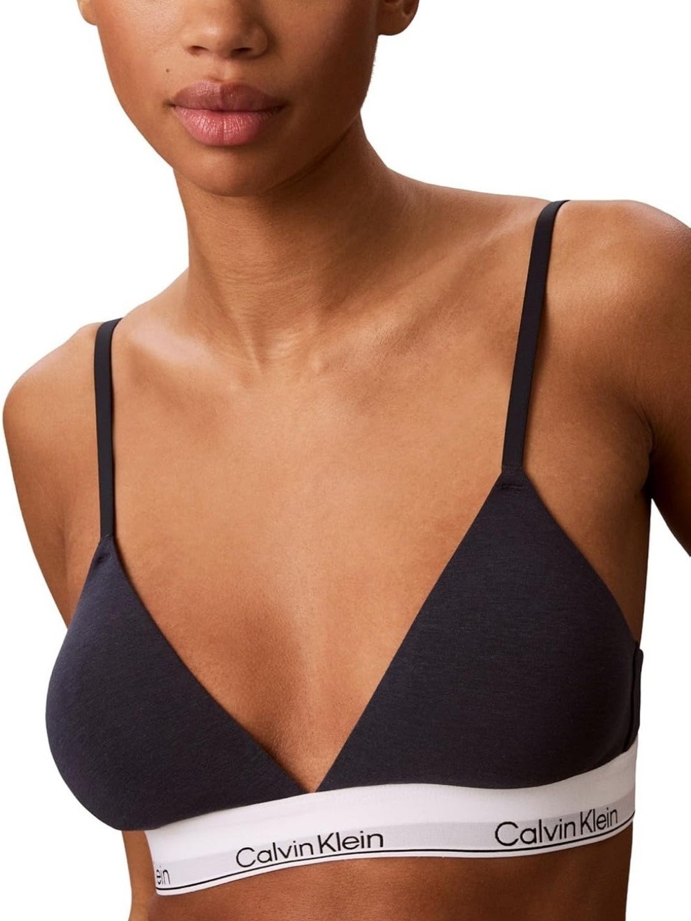 Calvin Klein Modal Cotton Lightly Lined Triangle Bralette with White Logo Band